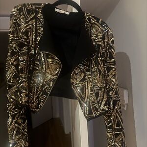 Black and Gold Embellished Women's Cropped Jacket